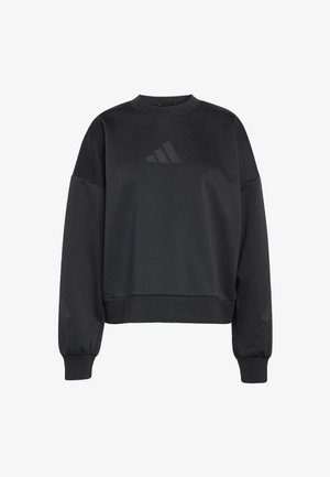 Sort cropped sweatshirt lavet af blødt stof med rund halsudskæring. Har lange ærmer og tone-i-tone logoaccenter på fronten og ærmerne.