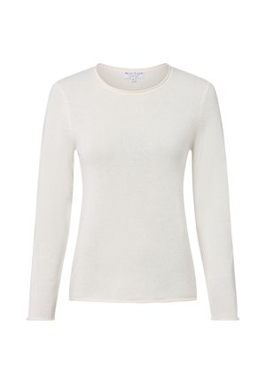 Long-sleeve, off-white crew neck sweater with a soft texture, displayed on a plain white background.