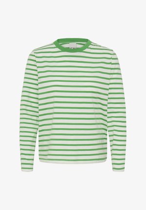 Gestreept shirt met lange mouwen in wit en groen, met een ronde halslijn en zachte stof, voorzien van gelijkmatig verdeelde horizontale strepen.