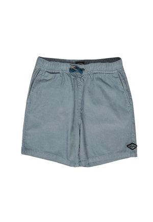Pantaloni da bagno corduroy blu chiaro con cintura elastica, coulisse, tasche laterali e un'etichetta logata nera sul lato destro in basso.