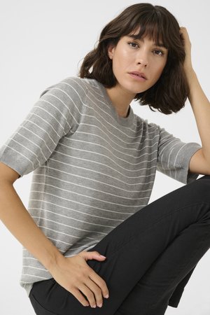 LIZZA STRIPED - T-shirt print - grey mel chalk narrow stripe