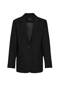 Černý blejzr s klopovým límcem, zapínáním na jeden knoflík, dvěma předními kapsami a hladkým vnitřním podšívem. Přizpůsobený střih a strukturovaný design.