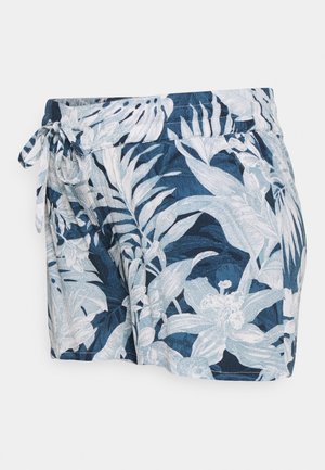 Blumenmuster-Shorts in Marineblau und Hellblau, aus strukturiertem Stoff mit elastischem Bund und zwei seitlichen Taschen.
