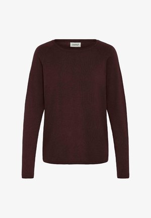 Burgunder farge genser med lange ermer laget av mykt strikkemateriale. Har rund hals og en avslappet passform med ribbede mansjetter og kant.