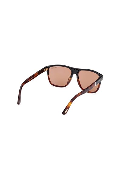 Gafas de sol carey marrón con un marco brillante, lentes marrones degradados y varillas rectas con sutiles acentos metálicos.