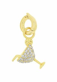 Guldtonad cocktail charm i form av ett martiniglas, prydd med klara rhinestones, med en ögla för fäste.