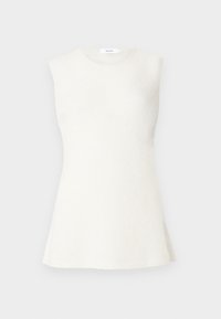 Ärmlös topp i A-linje i mjuk, ljus beige ull med rund halsringning och en slät, strukturerad yta. Inga synliga beslag eller detaljer.