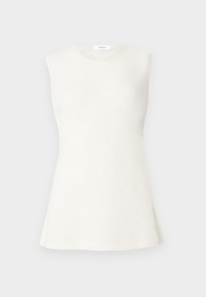 Ärmlös topp i A-linje i mjuk, ljus beige ull med rund halsringning och en slät, strukturerad yta. Inga synliga beslag eller detaljer.