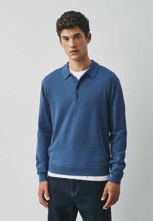 Next, LONG SLEEVE KNITTED POLO SHIRT - Strickpullover - mid blue