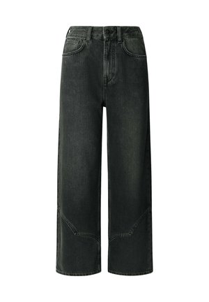 Cropped broek met wijde pijpen, van donkergrijs denim met een hoge taille, subtiele stikseldetails en een gestructureerde, rechte silhouette.
