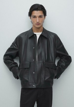 WITH POCKETS - Lederjacke - black