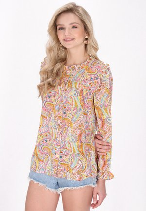 Kleurvolle blouse met paisleypatroon in lichtgewicht stof, met een ronde halslijn, knoopsluiting aan de voorkant en rimpelaccenten op de mouwen.