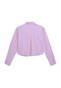 Helle lila, kurzärmeliges Langarmshirt mit geknöpften Manschetten und einer zentralen umgekehrten Falte auf der Rückseite.