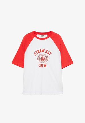 PULL&BEAR, RAGLAN SHORT-SLEEVE ONE PIECE - T-SHIRT - T-shirt imprimé - mottled red