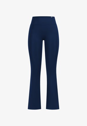 Navyblaue Schlagleggings aus dehnbarem Stoff, mit einem hohen Bund und glatter Textur, ohne Muster oder sichtbare Beschläge.