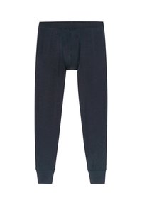 Mörkgrå långkalsonger i mjukt tyg, med elastisk midja och avsmalnande muddar. Inkluderar en öppning och har inga synliga mönster.