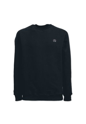 Sort sweatshirt lavet af bomuld, med lange ærmer, rund halsudskæring og et lille elefantlogo på brystet. Glat tekstur, afslappet design.