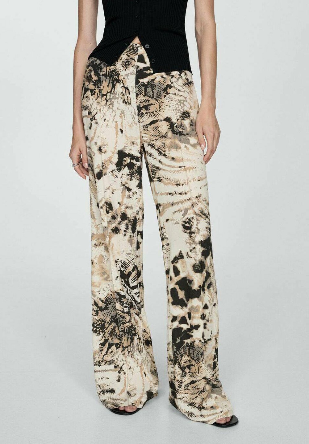 Pantalon Fluide Imprimé Mango Femme Taille S - En Viscose Noir Et Blanc, Neuf Avec étiquettes