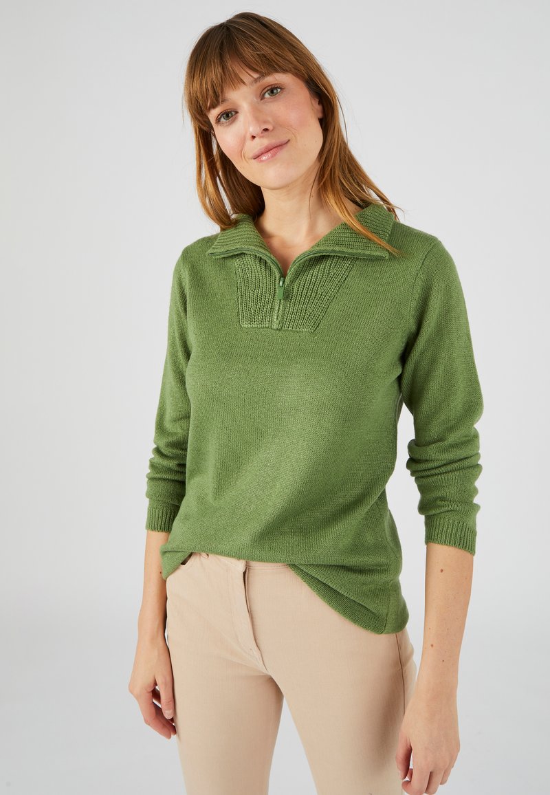 Col roulé manches longues Zip Turtleneck 200 vert pin Woolpower - Terräng