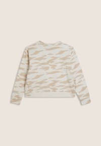 Felpa corta beige e bianca con motivo camouflage, maniche lunghe, scollo rotondo e orlo e polsini a coste.
