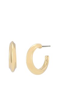 Boucles d'oreilles en or avec une finition lisse et polie. Les boucles ont une forme arrondie et possèdent une tige fine pour un port sûr.