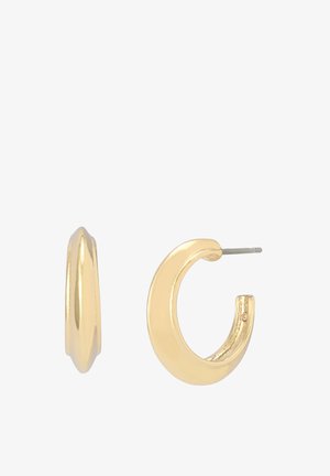 Boucles d'oreilles en or avec une finition lisse et polie. Les boucles ont une forme arrondie et possèdent une tige fine pour un port sûr.