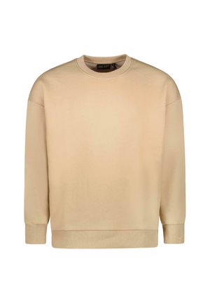 Beige sweater gemaakt van een zachte katoenmix. Eenvoudig ontwerp met een ronde halslijn en geribde manchetten, voorzien van een logo-label op de nek.