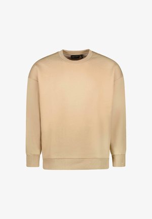 Beige sweater gemaakt van een zachte katoenmix. Eenvoudig ontwerp met een ronde halslijn en geribde manchetten, voorzien van een logo-label op de nek.