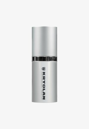 KRYOLAN professional makeup container, cylindrical shape, metallic silver with black accents and text, smooth texture, sleek design.