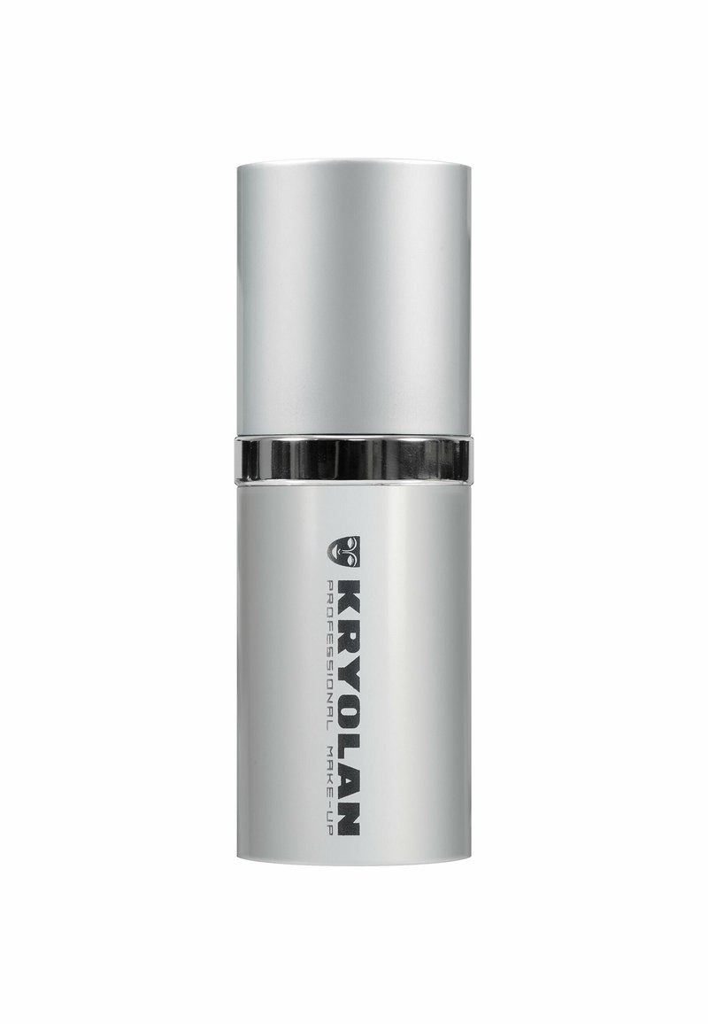 KRYOLAN professional makeup container, cylindrical shape, metallic silver with black accents and text, smooth texture, sleek design.
