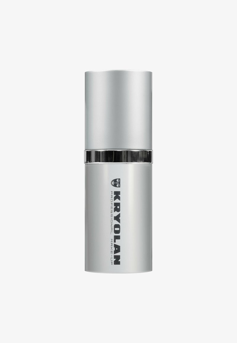 KRYOLAN professional makeup container, cylindrical shape, metallic silver with black accents and text, smooth texture, sleek design.