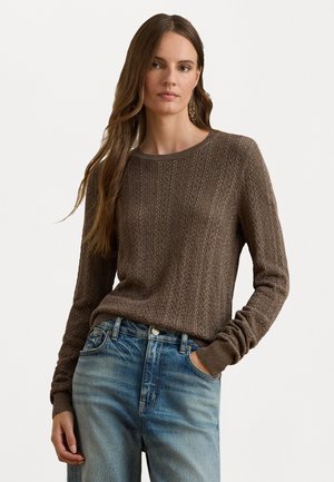 POINTELLE KNIT COTTON BLEND SWEATER - Svetrík - taupe brown heather
