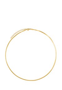 Collier ras du cou en ton or avec un design en fil rond lisse. Comprend un fermoir à homard et une chaîne ajustable pour le dimensionnement.
