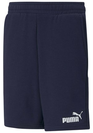 Pantaloni sportivi blu marina realizzati in tessuto morbido, con una cintura elastica, due tasche laterali e un logo Puma bianco nella parte inferiore sinistra.