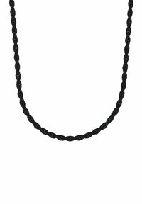 Svart flätad kedjehalsband med en slät, flexibel struktur och jämn tjocklek längs hela sin längd.