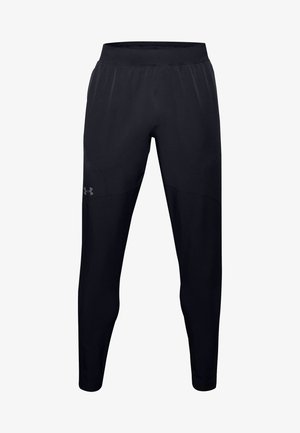 Pantalons de sport noirs avec une coupe cintrée, taille élastique et branding subtil sur le côté gauche, fabriqués à partir d'un matériau léger et flexible.
