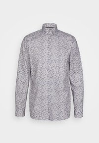 Lichtpatronen button-up shirt met een bloemmotief in blauw en paars op een lichte achtergrond. Lange mouwen en een klassieke kraag.