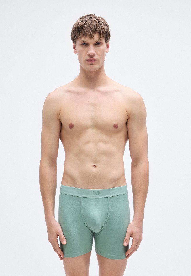 Ανδρικά μπόξερ σε μέντα πράσινο με λεία υφή, ελαστική μέση με λογότυπο και εφαρμοστή σχεδίαση. Χωρίς επιπλέον σχέδια ή διακοσμητικά στοιχεία.