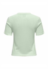 T-shirt verde chiaro a maniche corte realizzato in cotone con scollo rotondo e schiena senza cuciture, caratterizzato da una texture liscia e privo di decorazioni.