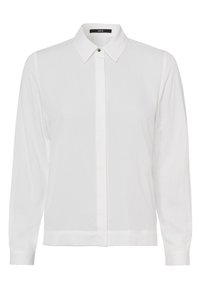 Witte blouse met lange mouwen van lichtgewicht stof, met een klassieke kraag, sluiting met knopen aan de voorkant en een eenvoudig, clean ontwerp.