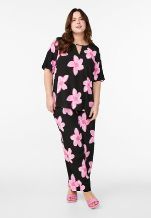 Trousers - black pink floweraop