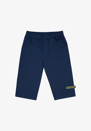 Dunkelblaue Shorts aus Baumwollmischgewebe, mit elastischem Bund, zwei Seitentaschen und einem Logo-Tag am Saum.