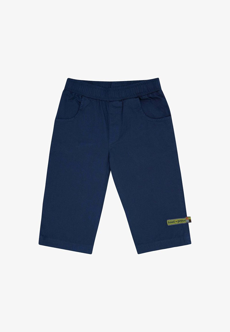 Marineblauwe shorts van een katoenmix, met een elastische tailleband, twee zijzakken en een logo label aan de zoom.