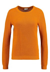 Orange, stickad långärmad tröja med rund halsringning och strukturerat mönster, med ribbade ärmslut och nederkant.