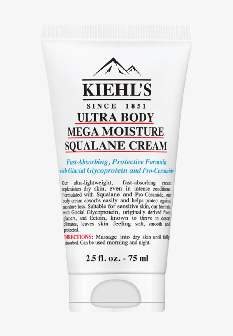 Kiehl's Ultra Body Mega Moisture Squalane Cream, 75 ml, snabbt absorberande fuktgivande kroppskräm för torr, känslig hud, med glaciärglycoprotein.