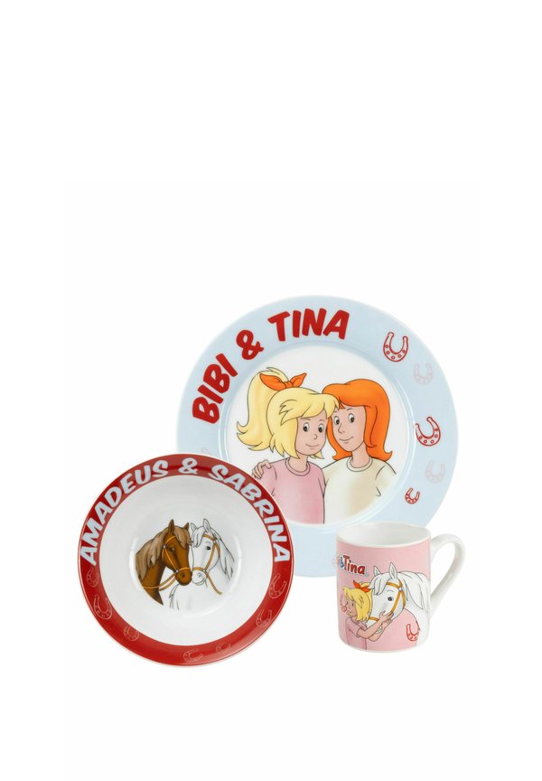 BIBI TINA FRÜHSTÜCKSSET PFERDE - Kinder Geschirrset - rot blau