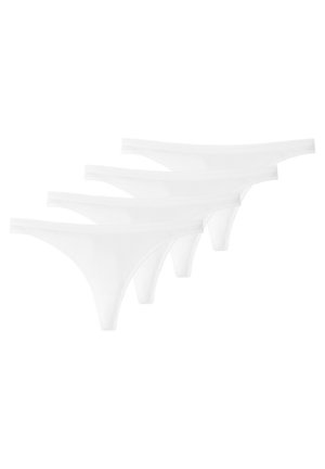 Vit bomullstrosa, med en slät textur, tunna band och en minimalistisk design. Inkluderar fyra identiska delar i setet.