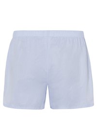 Shorts bleu clair, non doublés, avec une taille élastique. Fabriqués en tissu doux, ils ont une coupe décontractée et n'ont pas de poches.
