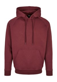 Bordeaux hættejakke med en frontlomme, snoretræk og ribbede mansjetter. Lavet af blødt stof med et klassisk design og raglanærmer.