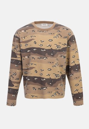 Φούτερ λαιμόκοψης με καμουφλάζ σε μπεζ, καφέ και μαύρο, με υφασμένο ριμπ μοτίβο και μακριά μανίκια με άνετη εφαρμογή.